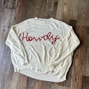 Show Me Your MuMu Cream Crewneck Sweater with Red "Howdy" Script